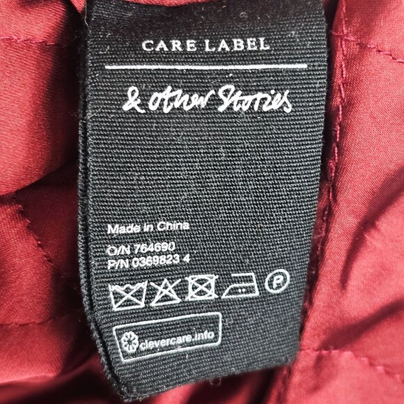 & Other Stories Womens 8 Bomber Jacket Red Wine Quilted Retro Varsity Style Coat - Picture 15 of 16